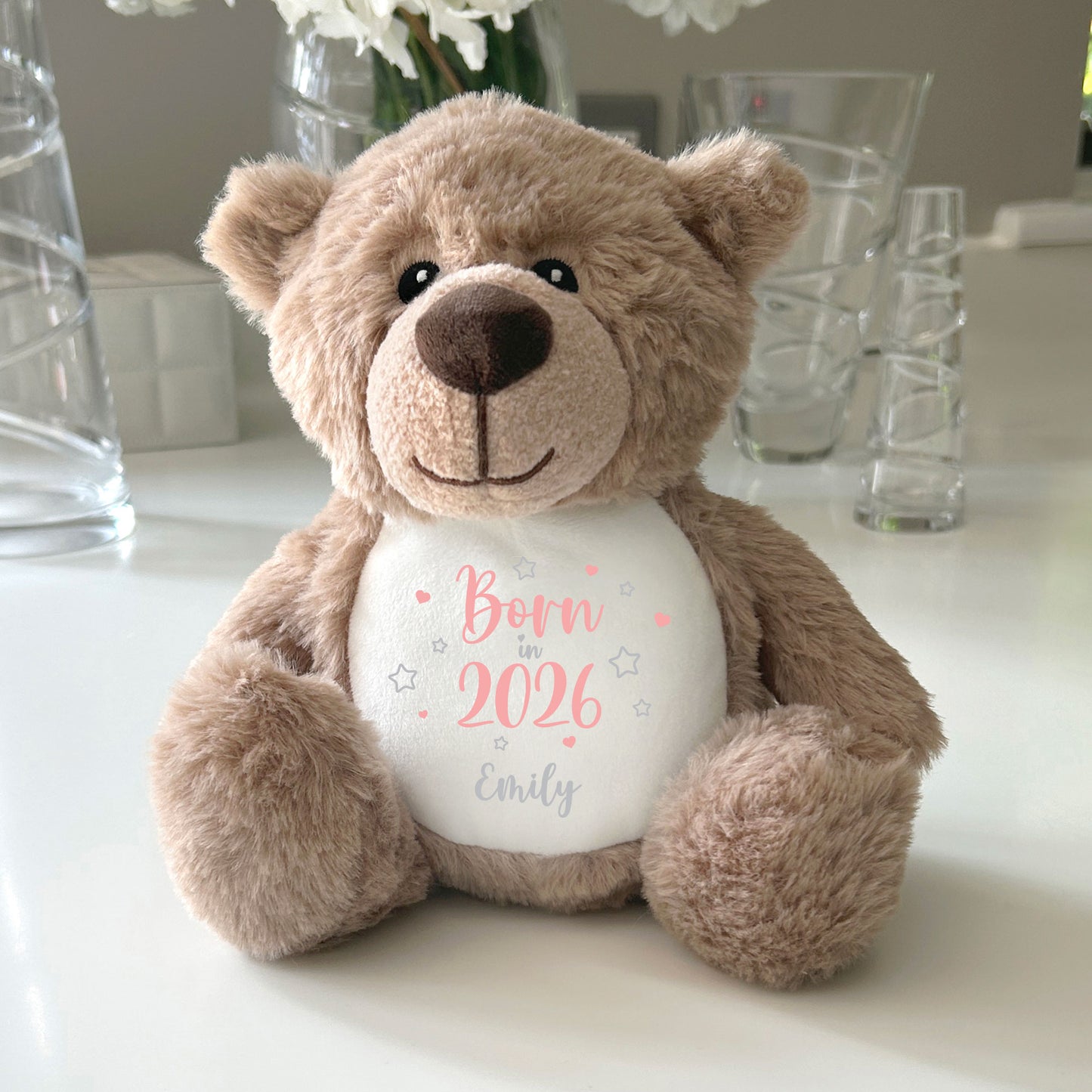 Personalised Born in 2026 Teddy Bear Plush Soft Toy 25cm | New Baby Arrival Gift