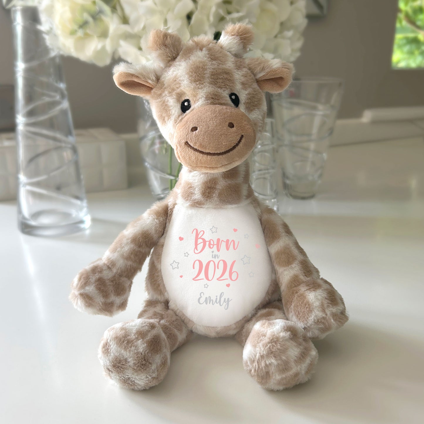 Personalised Born in 2026 Giraffe Teddy Bear 34cm | New Baby, 1st Birthday or Christening Gift