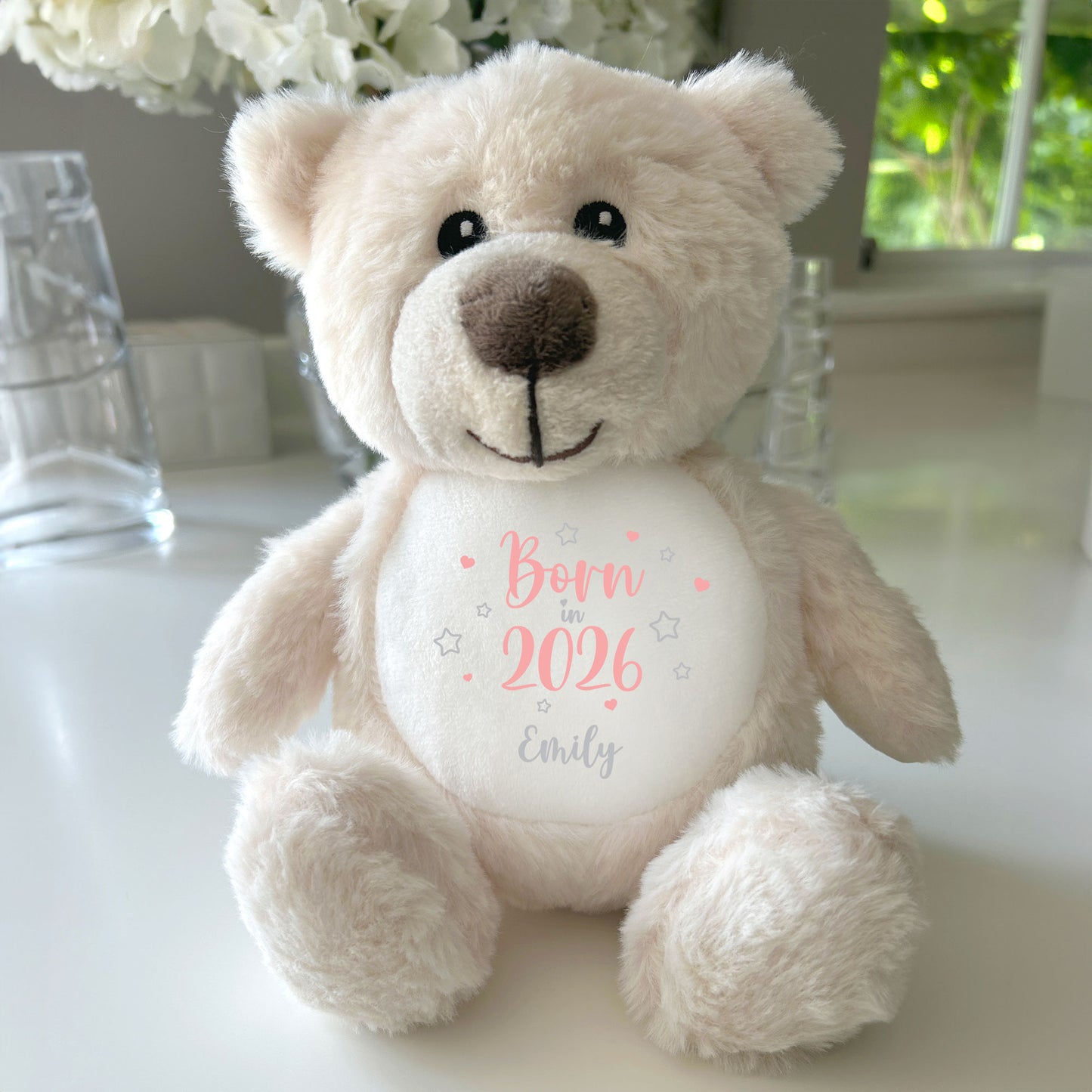 Personalised Born in 2026 Teddy Bear Plush Soft Toy 25cm | New Baby Arrival Gift