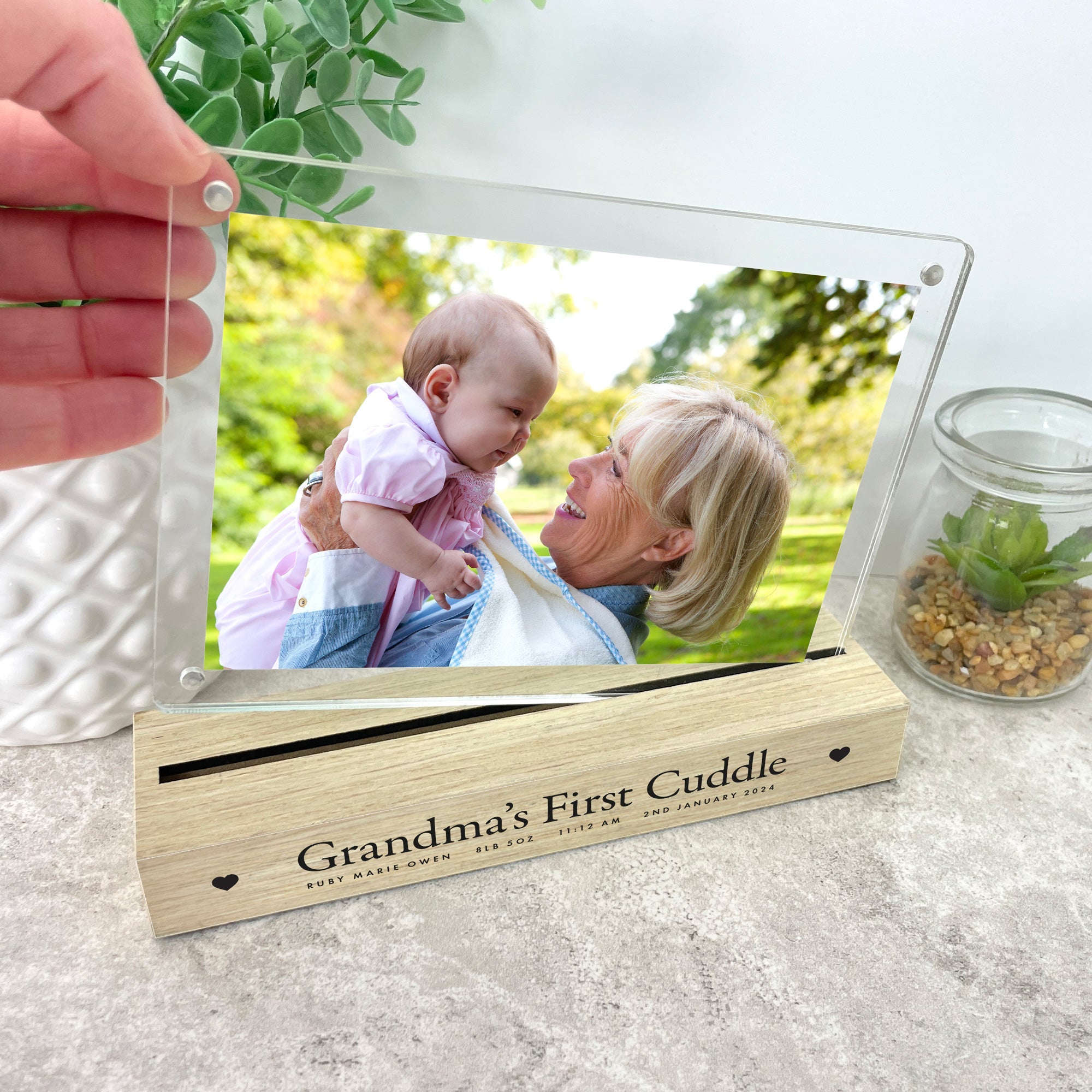 Personalised First Cuddle Wooden Base 6x4