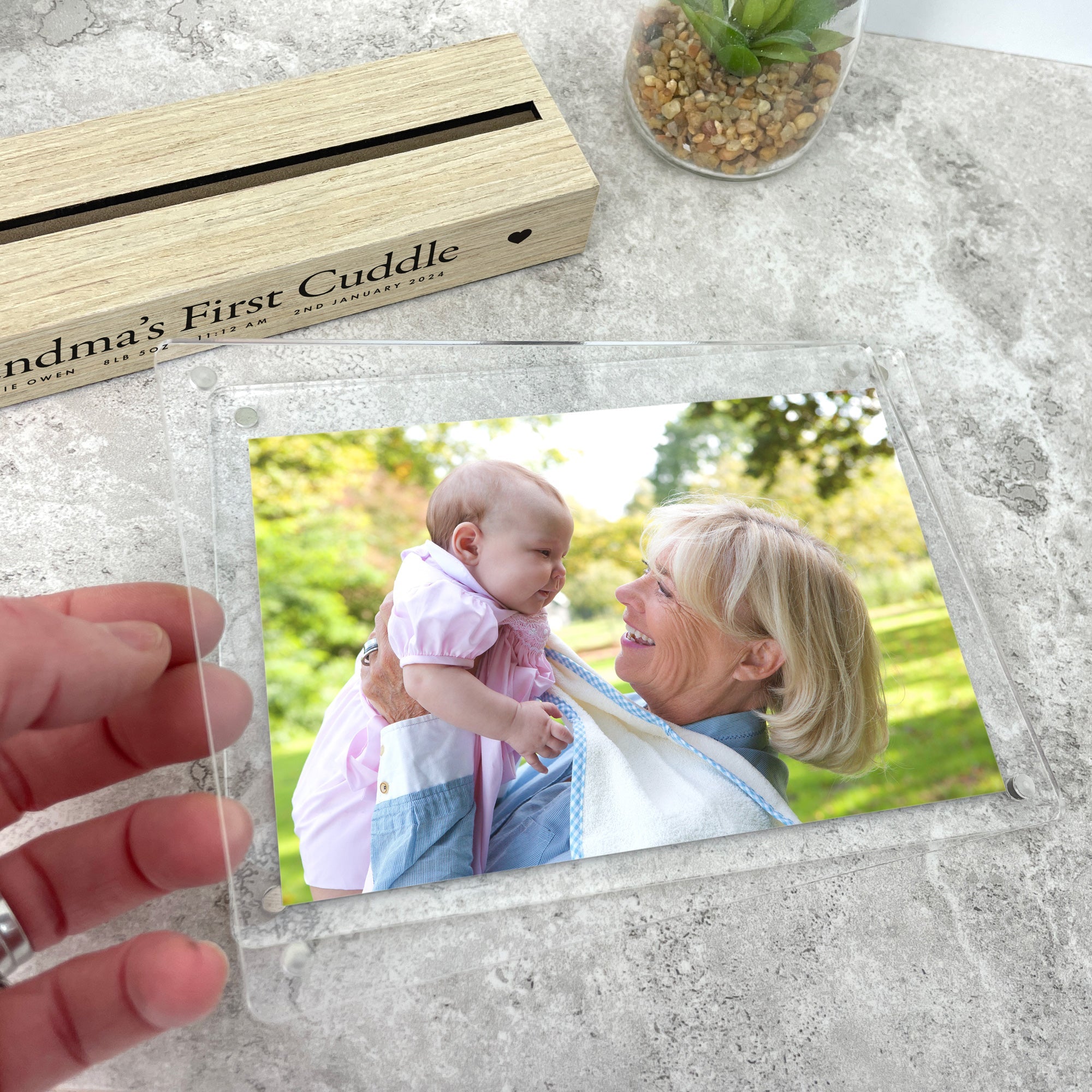 Personalised First Cuddle Wooden Base 6x4