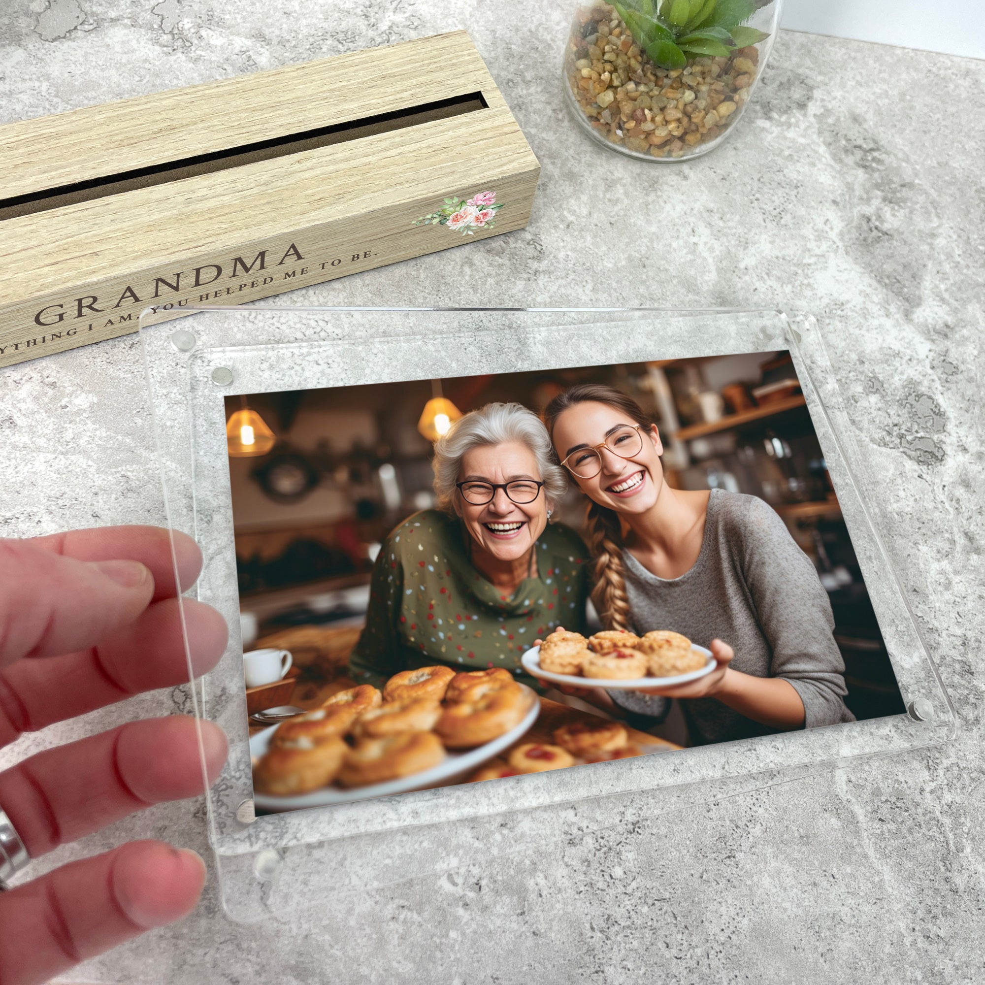 Personalised Any Message Pink Floral Wooden Base 6x4