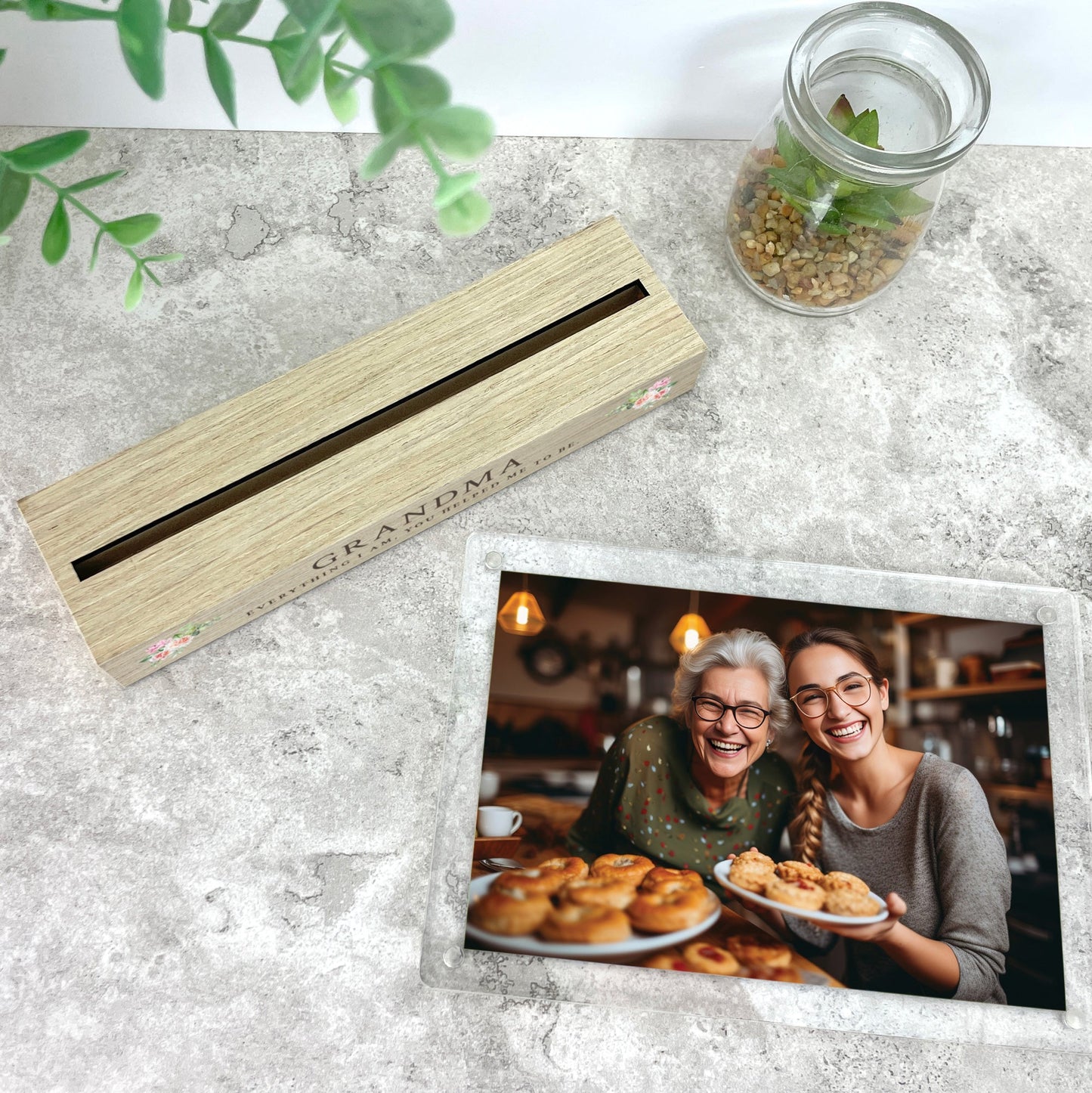 Personalised Any Message Pink Floral Wooden Base 6x4" Photo Frame