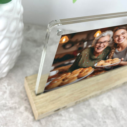 Personalised Any Message Pink Floral Wooden Base 6x4" Photo Frame