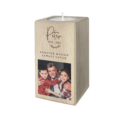 Personalised Solid Wooden Photo Memorial Tea Light Holder - 2 Sizes