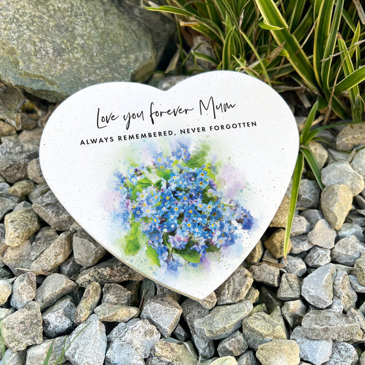 Personalised Forget-Me-Not Resin Heart Grave Marker