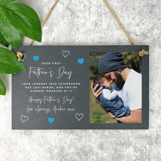 Personalised First Father's Day Photo Slate Hanging Plaque 25 x 15cm