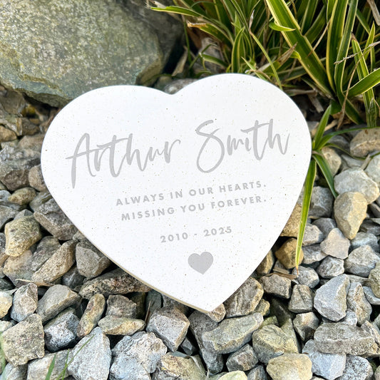 Personalised Modern Script Heart Engraved Resin Heart Grave Marker