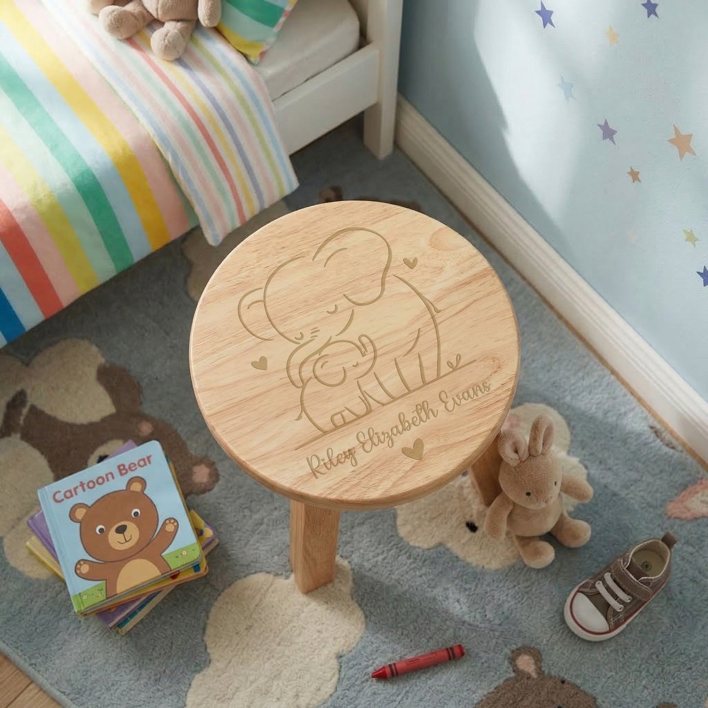 Personalised Wooden Elephant Toddler Step Stool | Nursery Decor & First Birthday Gift