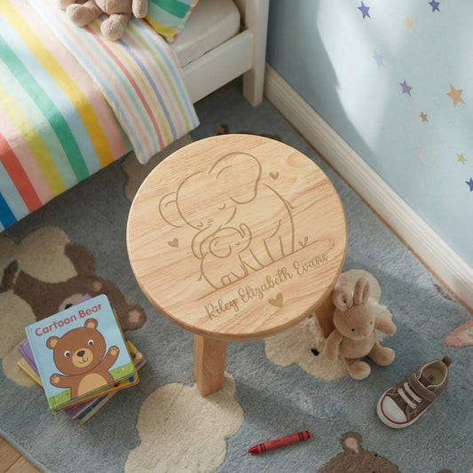 Personalised Wooden Elephant Toddler Step Stool | Nursery Decor & First Birthday Gift