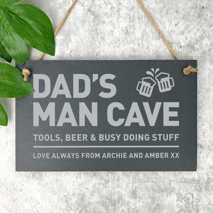 Personalised Dad's Man Cave Slate Hanging Plaque 25 x 15cm
