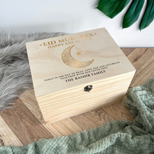 Personalised Eid al-Fitr Crescent Memory Box - 5 Sizes (16cm | 20cm | 26cm | 30cm | 36cm)