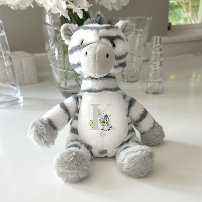 Personalised Alphabet Zebra Teddy Bear 28cm | New Baby, 1st Birthday or Christening Gift