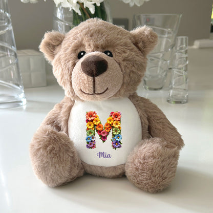Personalised Flower Alphabet Plush Teddy Bear 25cm | New Baby, Christening & 1st Birthday Gift