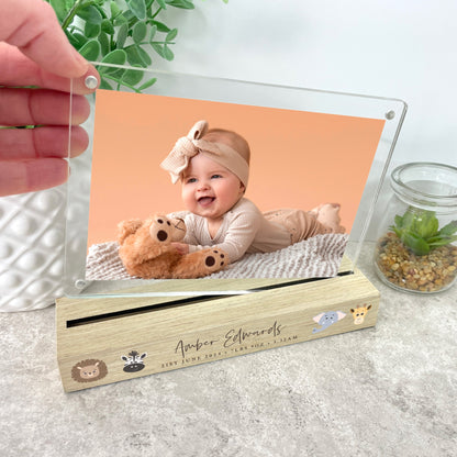 Personalised Jungle New Baby Wooden Base 6x4" Photo Frame