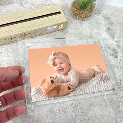 Personalised Jungle New Baby Wooden Base 6x4" Photo Frame