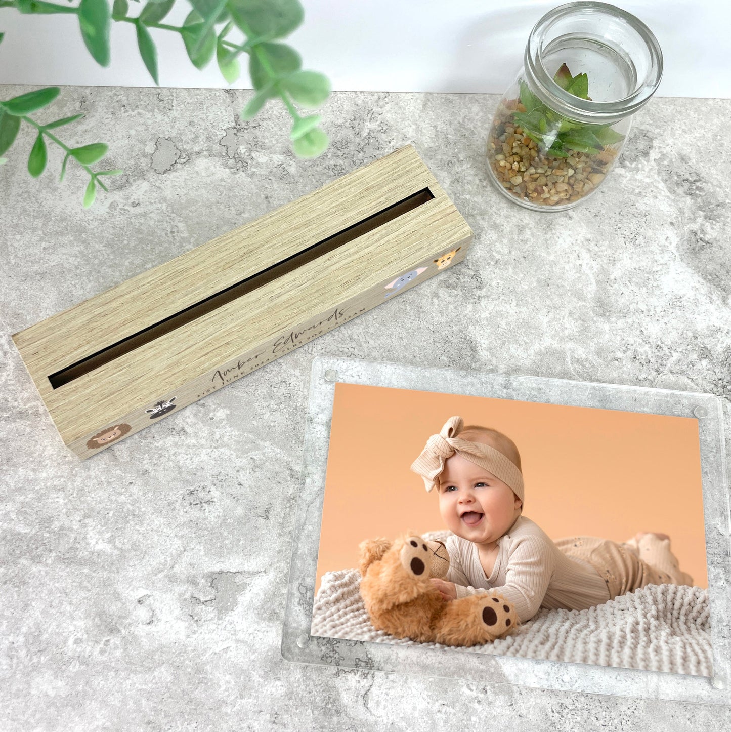 Personalised Jungle New Baby Wooden Base 6x4" Photo Frame