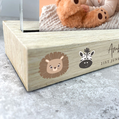 Personalised Jungle New Baby Wooden Base 6x4" Photo Frame