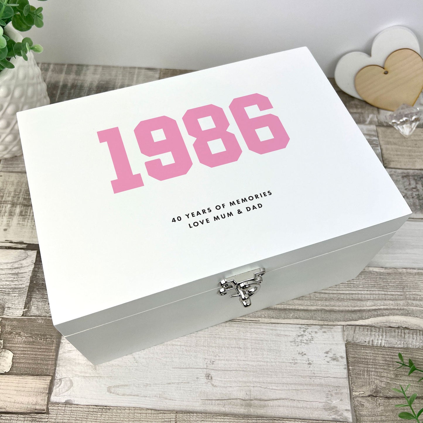 Personalised Year Milestone White Wooden Memory Box | Milestone Birthday or Anniversary Gift