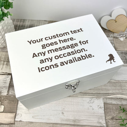 Personalised Free Text White Wooden Engraved Keepsake Box - 3 Sizes (22cm | 27cm | 30cm)