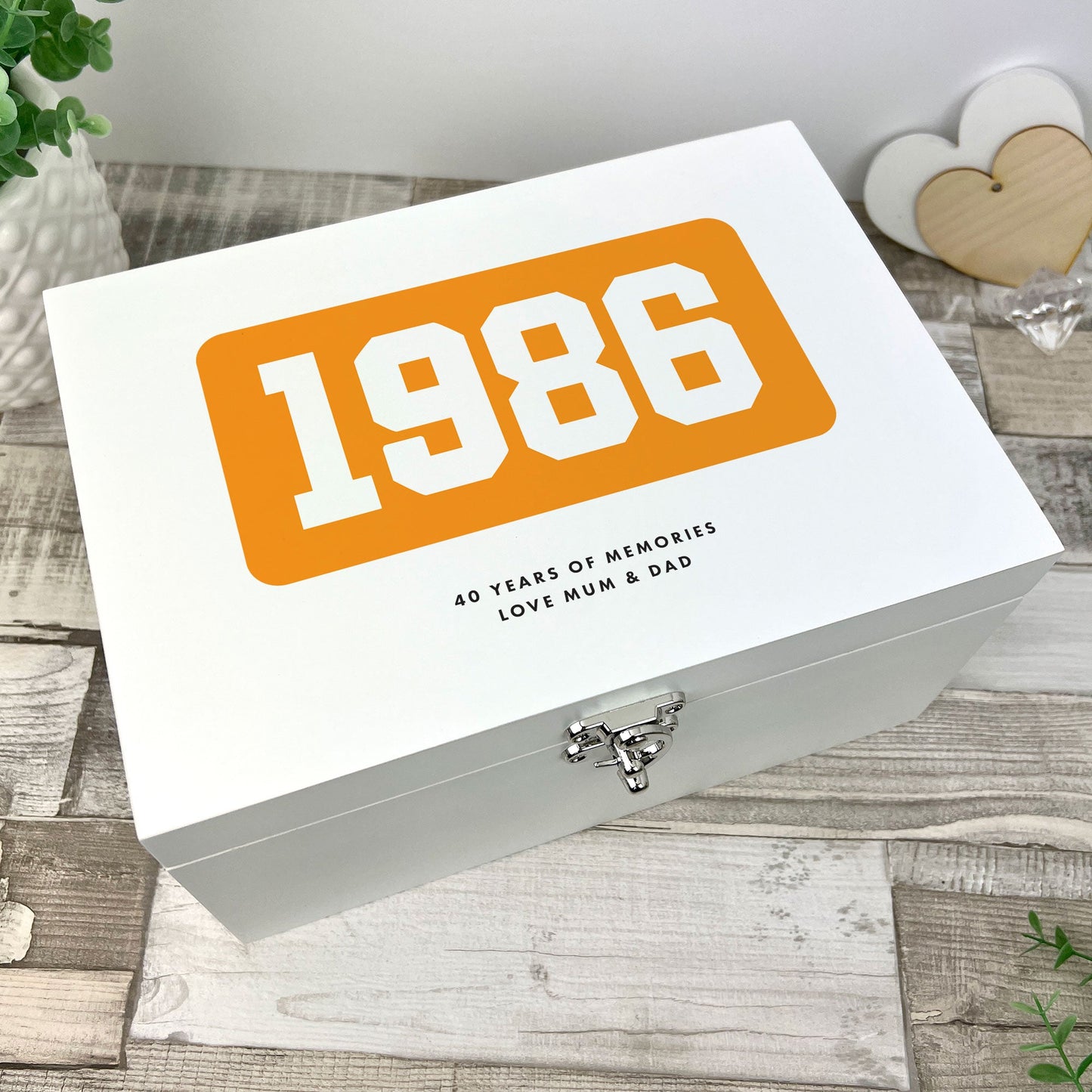 Personalised Year Milestone White Wooden Memory Box | Milestone Birthday or Anniversary Gift
