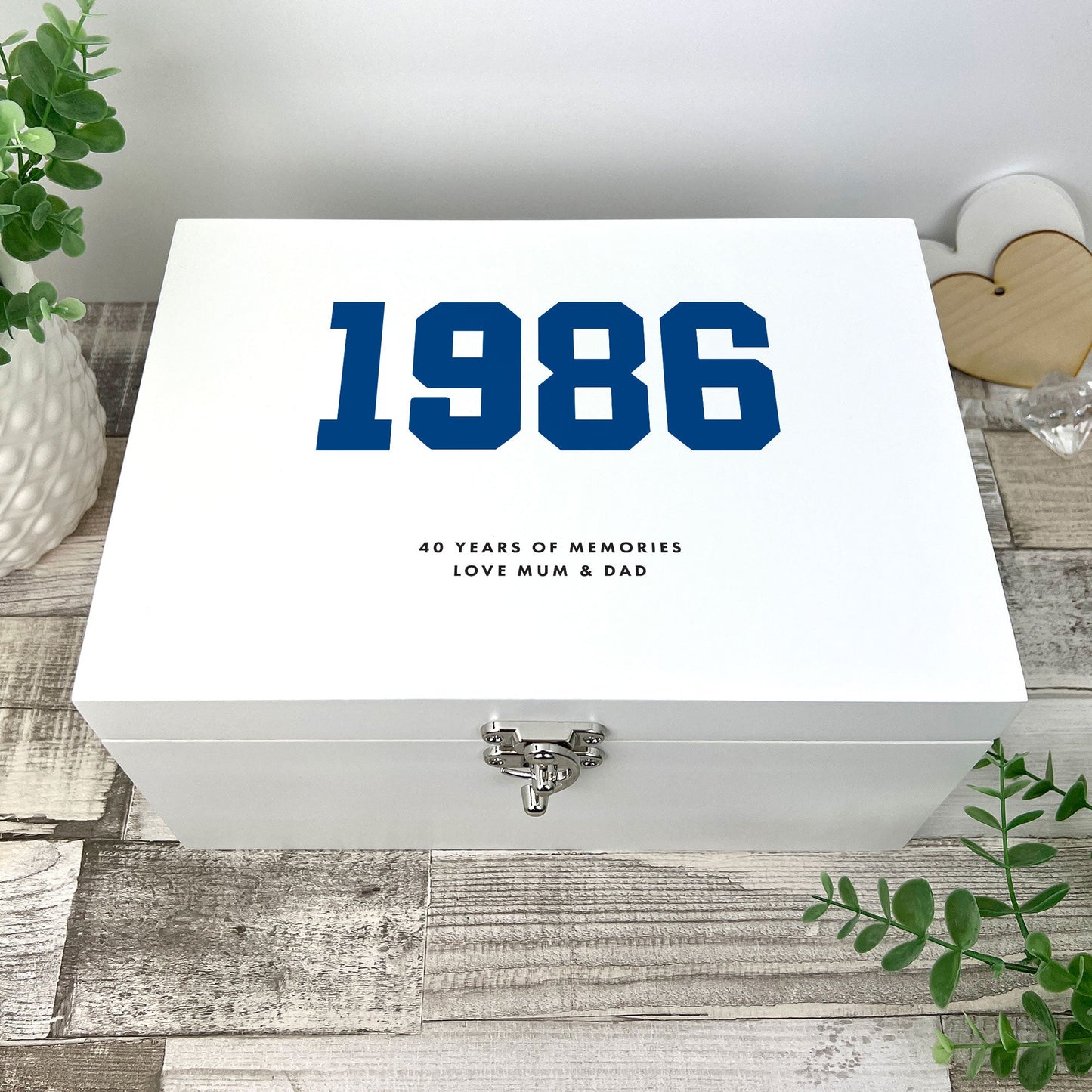 Personalised Year Milestone White Wooden Memory Box | Milestone Birthday or Anniversary Gift