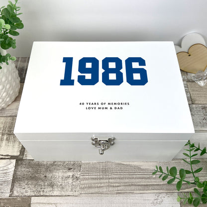 Personalised Year Milestone White Wooden Memory Box | Milestone Birthday or Anniversary Gift