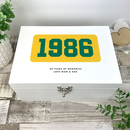 Personalised Year Milestone White Wooden Memory Box | Milestone Birthday or Anniversary Gift