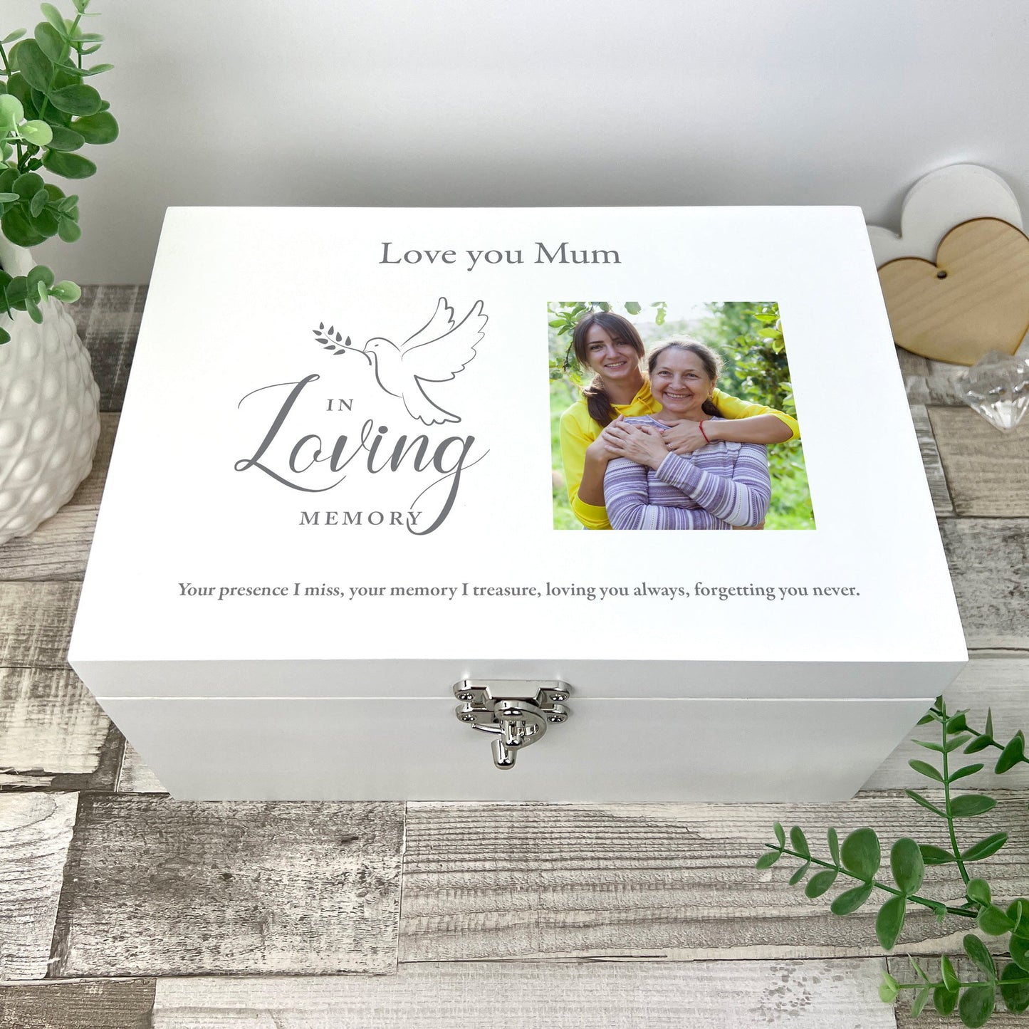 Personalised In Loving Memory Dove White Photo Keepsake Box - 3 Sizes