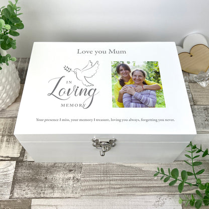 Personalised In Loving Memory Dove White Photo Keepsake Box - 3 Sizes