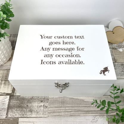 Personalised Free Text White Wooden Engraved Keepsake Box - 3 Sizes (22cm | 27cm | 30cm)
