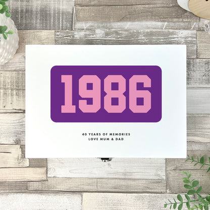 Personalised Year Milestone White Wooden Memory Box | Milestone Birthday or Anniversary Gift