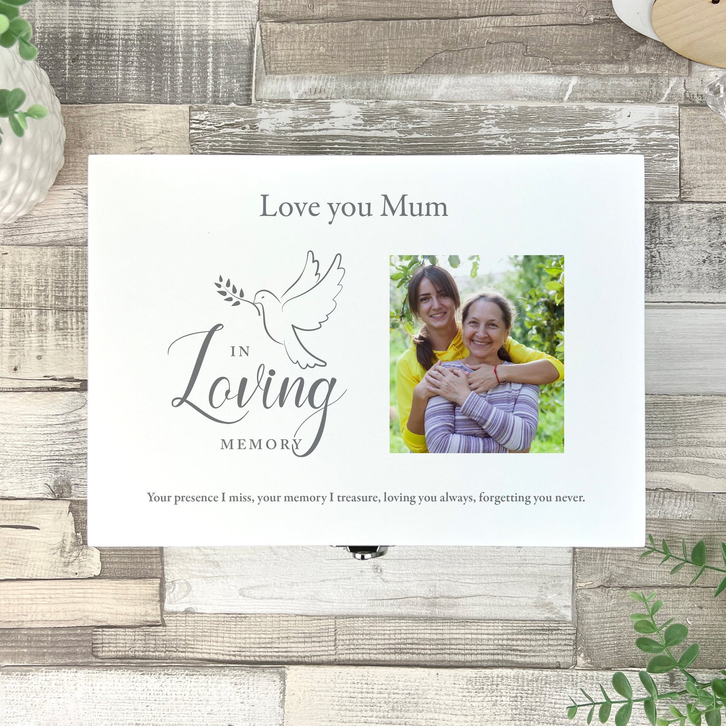 Personalised In Loving Memory Dove White Photo Keepsake Box - 3 Sizes