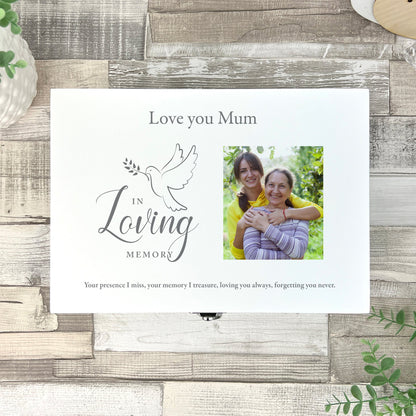 Personalised In Loving Memory Dove White Photo Keepsake Box - 3 Sizes