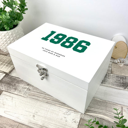 Personalised Year Milestone White Wooden Memory Box | Milestone Birthday or Anniversary Gift