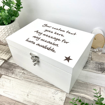 Personalised Free Text White Wooden Engraved Keepsake Box - 3 Sizes (22cm | 27cm | 30cm)