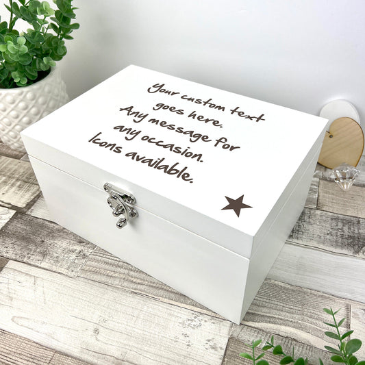 Personalised Free Text White Wooden Engraved Keepsake Box - 3 Sizes (22cm | 27cm | 30cm)