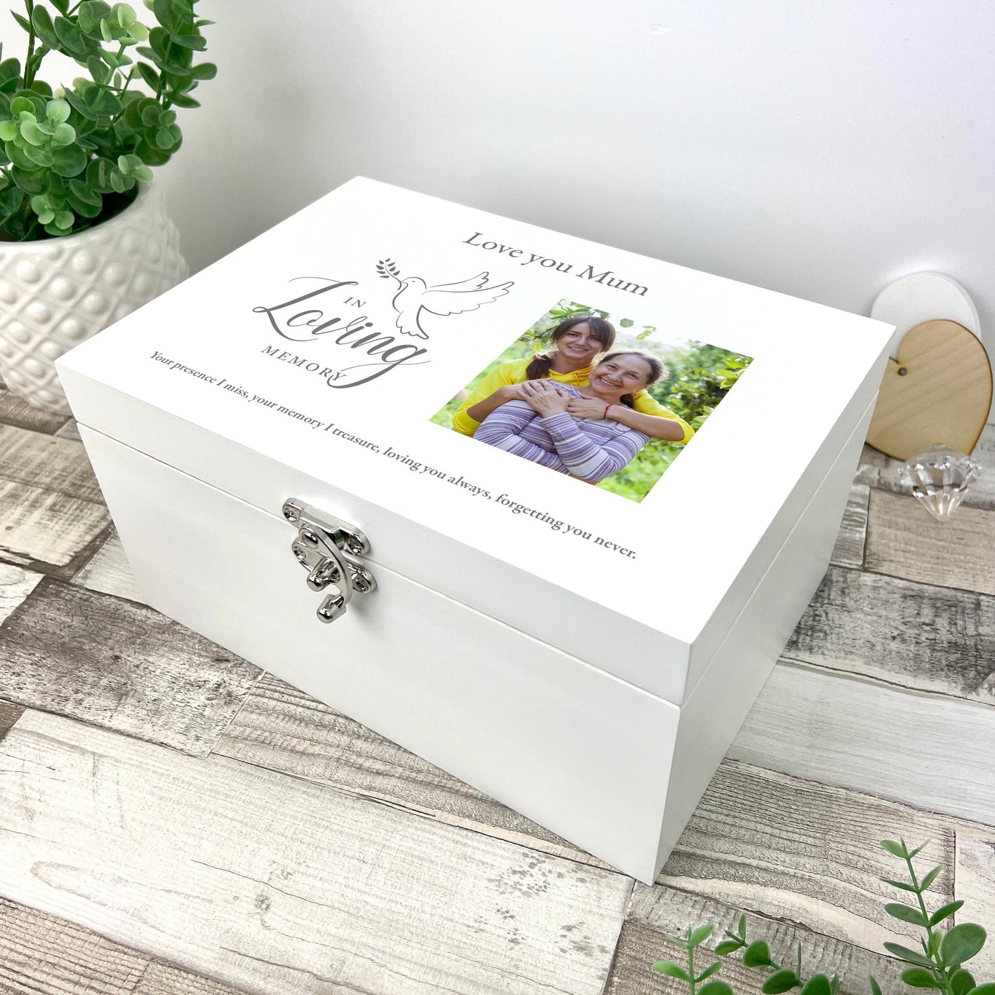 Personalised In Loving Memory Dove White Photo Keepsake Box - 3 Sizes