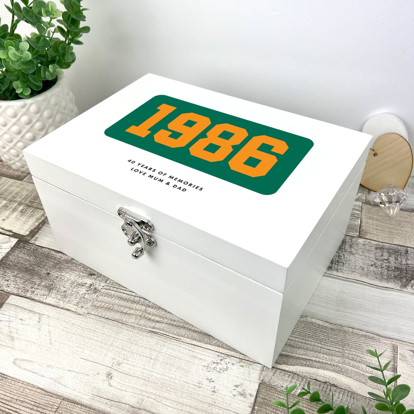 Personalised Year Milestone White Wooden Memory Box | Milestone Birthday or Anniversary Gift