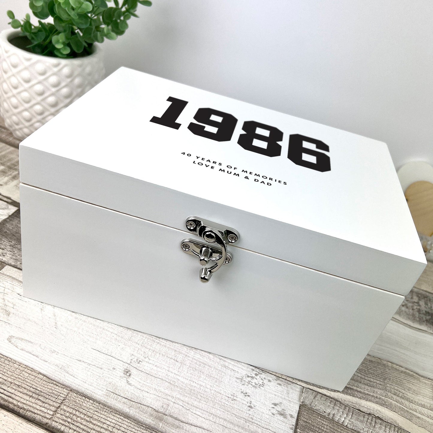 Personalised Year Milestone White Wooden Memory Box | Milestone Birthday or Anniversary Gift