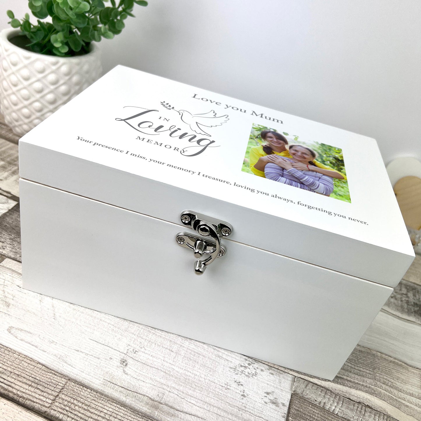 Personalised In Loving Memory Dove White Photo Keepsake Box - 3 Sizes