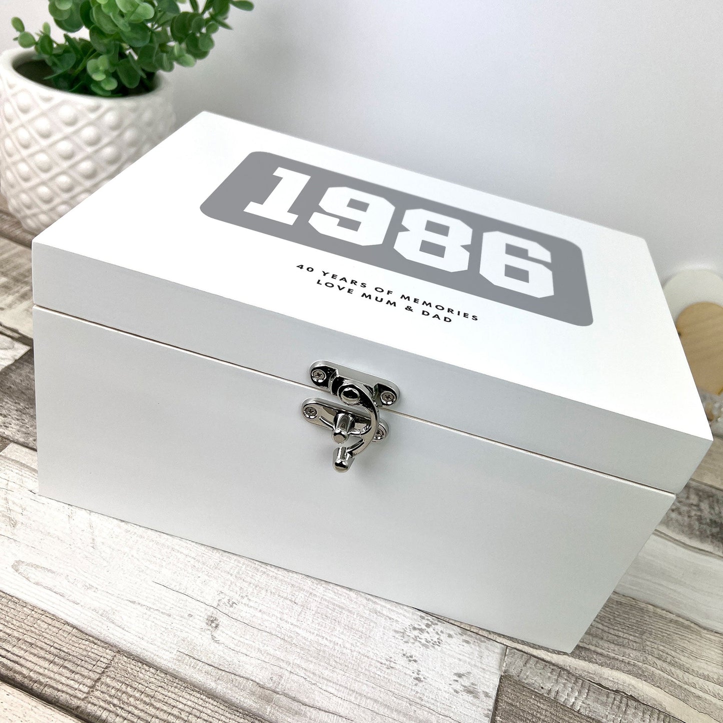 Personalised Year Milestone White Wooden Memory Box | Milestone Birthday or Anniversary Gift