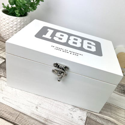 Personalised Year Milestone White Wooden Memory Box | Milestone Birthday or Anniversary Gift