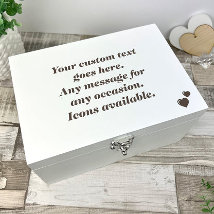 Personalised Free Text White Wooden Engraved Keepsake Box - 3 Sizes (22cm | 27cm | 30cm)