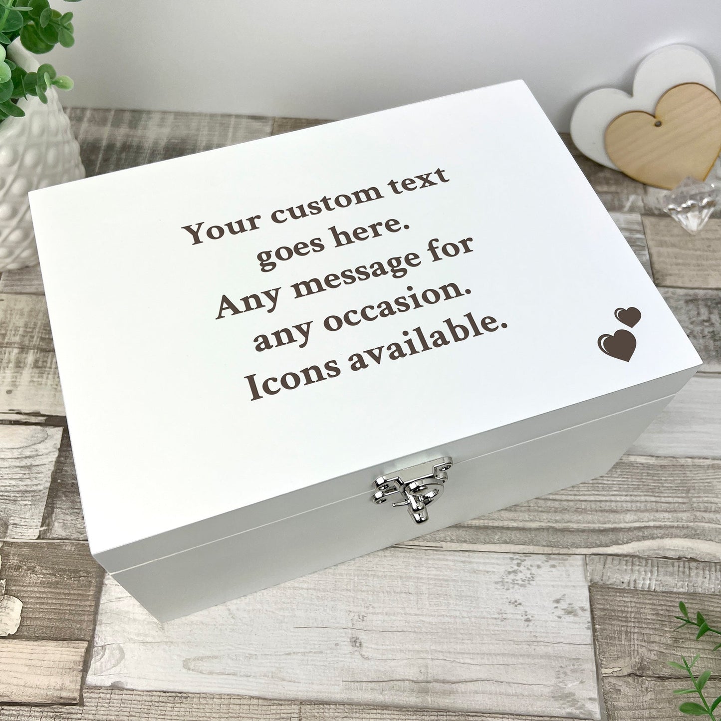 Personalised Free Text White Wooden Engraved Keepsake Box - 3 Sizes (22cm | 27cm | 30cm)