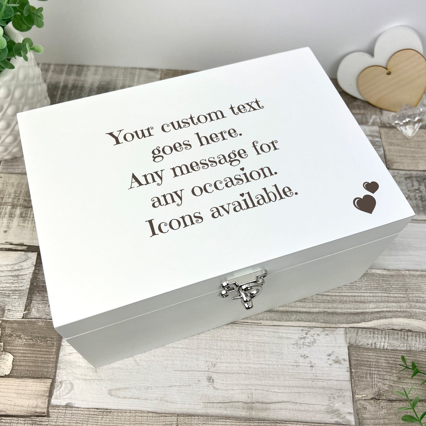 Personalised Free Text White Wooden Engraved Keepsake Box - 3 Sizes (22cm | 27cm | 30cm)