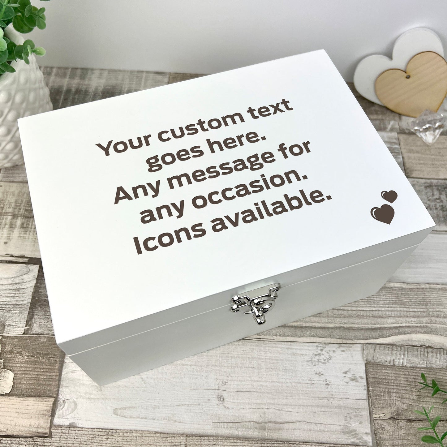 Personalised Free Text White Wooden Engraved Keepsake Box - 3 Sizes (22cm | 27cm | 30cm)