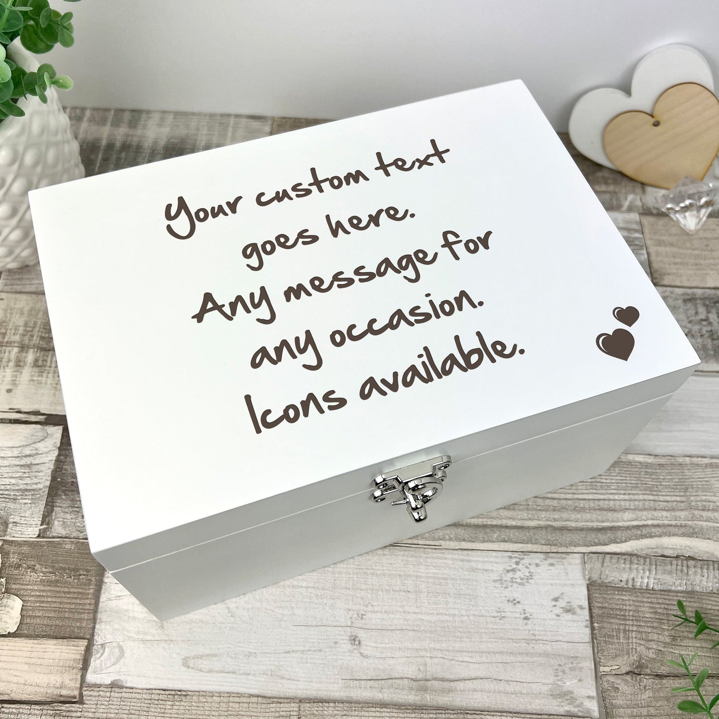 Personalised Free Text White Wooden Engraved Keepsake Box - 3 Sizes (22cm | 27cm | 30cm)