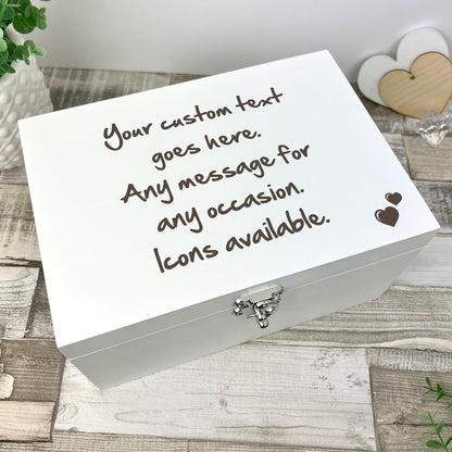 Personalised Free Text White Wooden Engraved Keepsake Box - 3 Sizes (22cm | 27cm | 30cm)