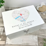 Personalised Heart Map Location White Keepsake Box - 3 Sizes